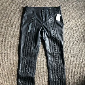 Black leather skinny pants